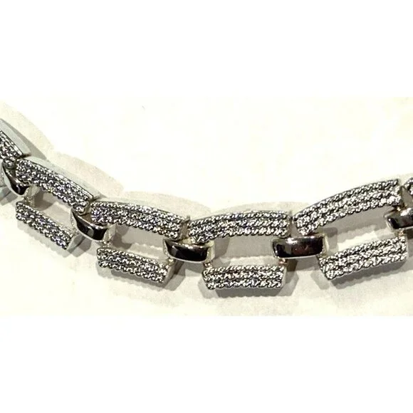 NAPIER VINTAGE SILVER TEXTURED 14-16" RECTANGULAR CHAIN LINK NECKLACE EUC - Picture 6 of 8